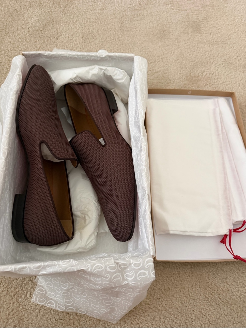 Christian Louboutin Men's Textured Dark Brown Slip-On Loafers